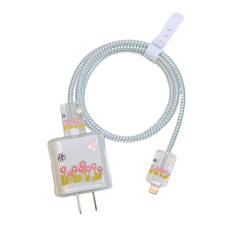 Adecuado para Apple cargador de carga rápida impresión suave caso transparente funda protectora cable morder dispositivo caso cargador funda protectora