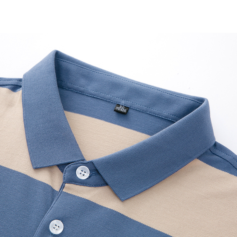 Mingdi Mouse 2024 Sommer Neues gestreiftes Kurzarm-T-Shirt mit Business-Kragen aus reiner Baumwolle, großes Herren-Poloshirt_voghion.com