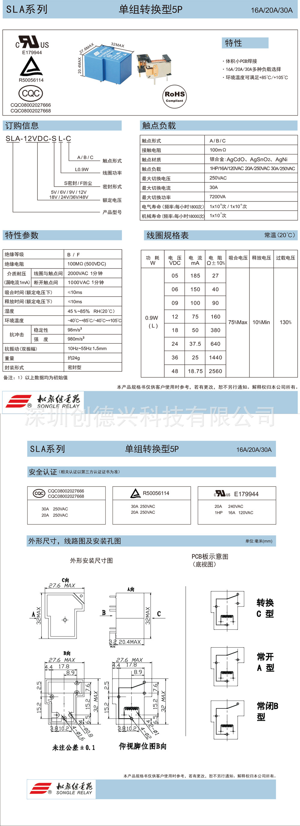 深圳创德兴科技代理批发销售松乐继电器电子元器件