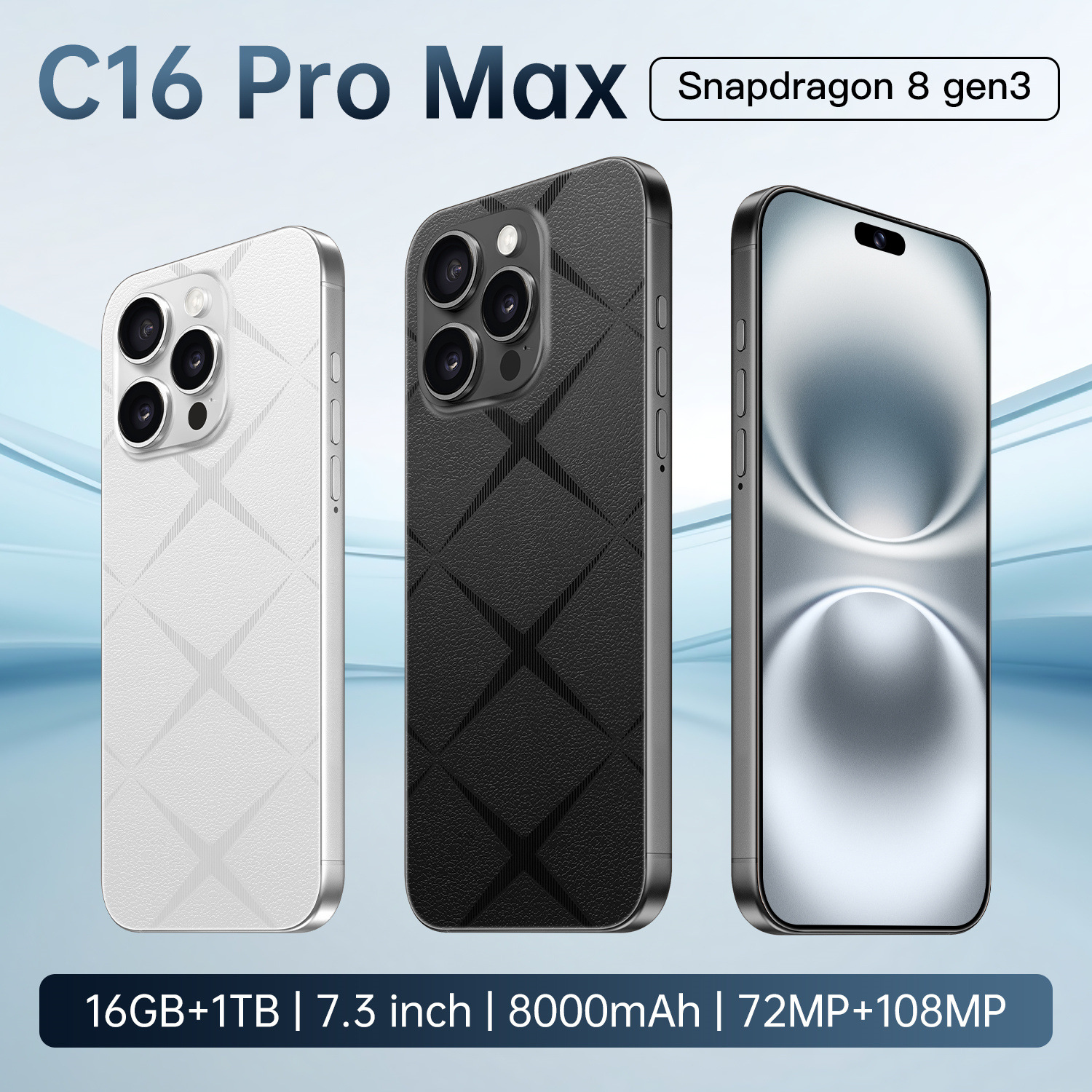 7.3英寸跨境手机C16 Pro Max灵动岛2+16GB侧键拍照外贸智能一体机