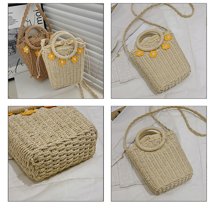 Womens New Summer Portable Shoulder Bag Woven Crossbody Straw Bucket Bagpicture7