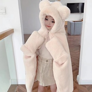2024 New Bear Shawl Blanket Double Thickened Nap Blanket Cute Cloak Cloak Sofa Blanket Autumn and Winter