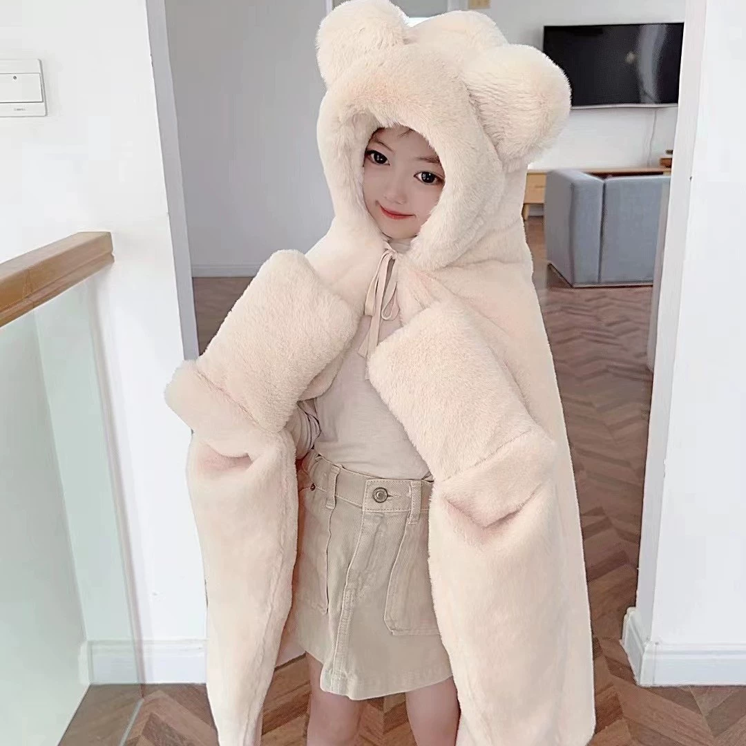 2024 новый медведь шаль одеяло двухслойное утолщенное одеяло для сна милый плащ диван одеяло осень-зима