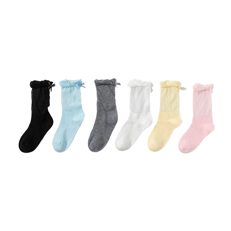 Miu serie calcetines mujer primavera y verano nuevo producto tacón lazo pila de calcetines capullo máquina todo en uno deshuesado tubo central Lolita