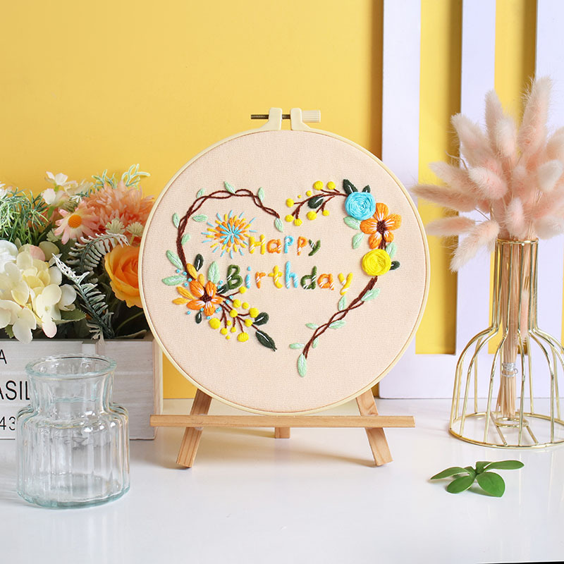 Nuevo original feliz cumpleaños bordado a mano material de bricolaje paquete pastel de cumpleaños vela fuegos artificiales deseo transfronterizo