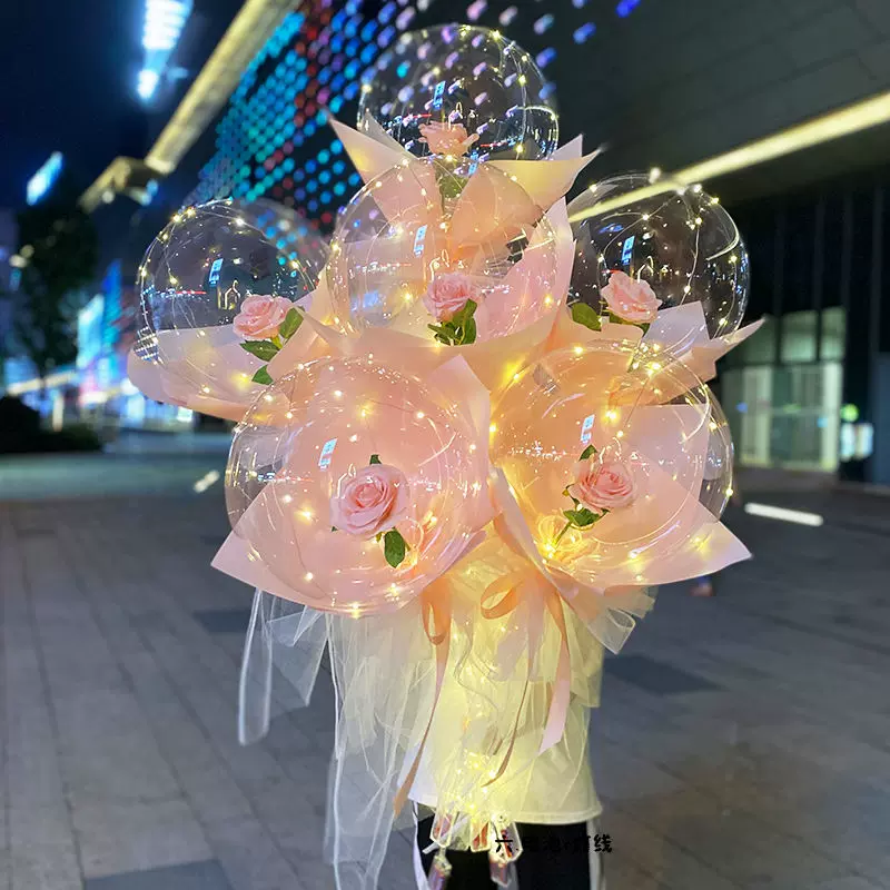 气球灯波波球花束网红波波球发光款带灯玫瑰花夜市摆摊地推告白