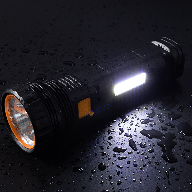 Solar Flashlight Strong Light Spotlight Outdoor Charging Convenient Super Bright Gift with Side Light Cross-Border Factory Direct Sale
