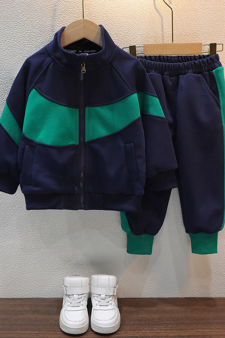 Jungen-Paar 2024 Frühling und Herbst Neues Sport-Reißverschluss-Shirt Zweiteiliges Set für Kinderkleidung_voghion.com