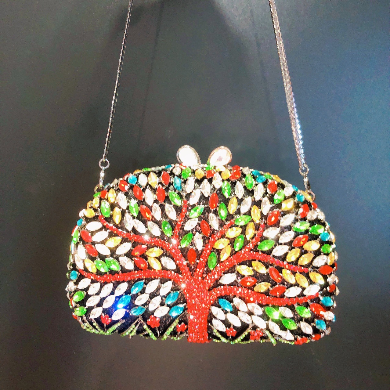 Túi clutch nữ đính đá hình cây kim loại rỗng, túi cầm tay dự tiệc — Màu vàng chi tiết 8