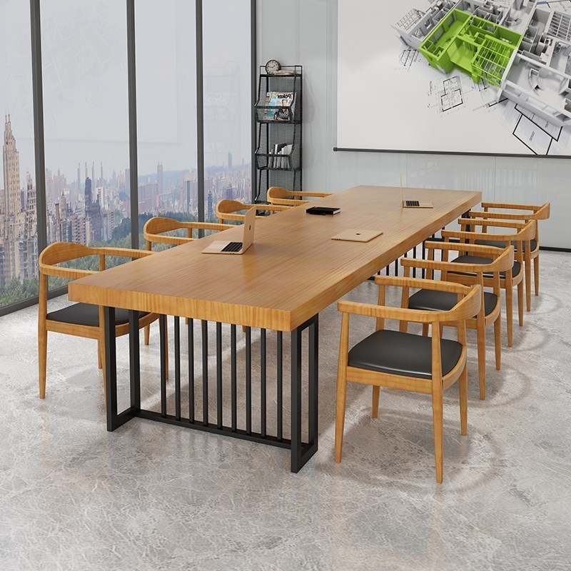 实木loft会议桌工作台电脑桌洽谈桌椅办公桌书桌简约现代大型桌子