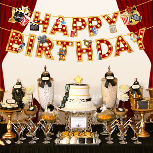 Cross-Border Pull-Up New Product Hollywood Movie Star Hot Stamping Birthday Banner Party Layout Birthday Pull-Up Flag