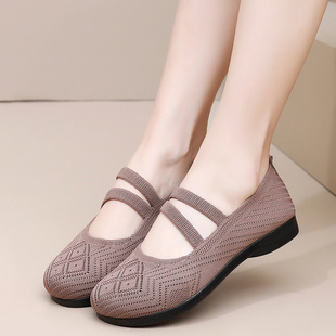 Summer Old Beijing Cloth Shoes Women's Mesh Shoes Breathable Flat Heeled Soft Sole Non-slip Hollow-out Middle-aged and Elderly Mother Shoes Comfortable Sandals