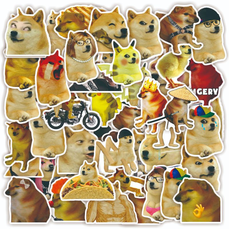 50张卡通网红狗动物创意贴纸防水笔记本水杯滑板汽车sticker代发