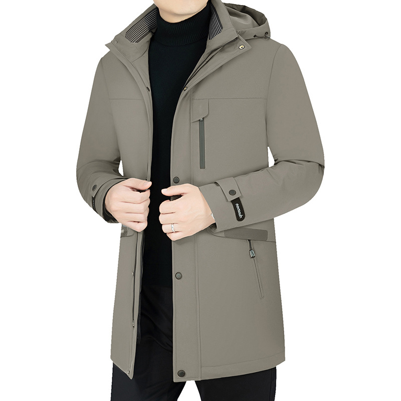 2024 chaqueta de plumón de ganso blanco de invierno gruesa y cálida chaqueta de longitud media con forro extraíble informal para hombres de mediana edad