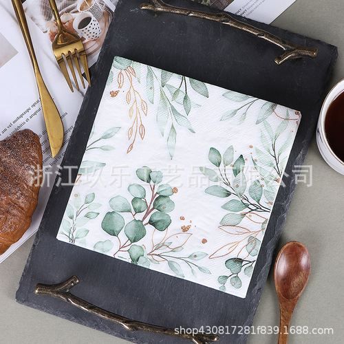 Cross-border exclusive Nordic plant-style colored printed paper napkins party use paper leaf napkins wholesale