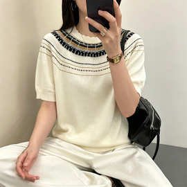 感费尔岛提花针织衫t恤女夏季穿搭松弛感宽松巨好看短袖上衣