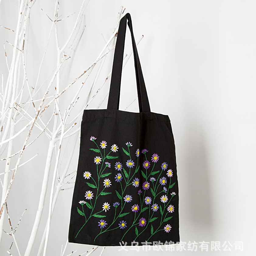 Bordado Negro Bolsa de lona bordado DIY estudiante bolso de hombro adulto hecho a mano principiante material bolsa Suzhou bordado
