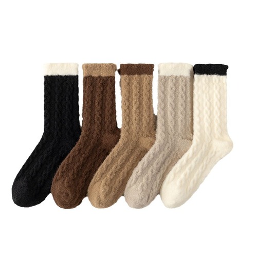 Thick Warm Wool Mid-Calf Socks for Women, Winter Floor Socks, Mauve Color Series, Pile Socks, Warm Towel Socks