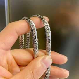 跨境电商热销欧美不锈钢扁平压花项链压花古巴链压花NK男士项链