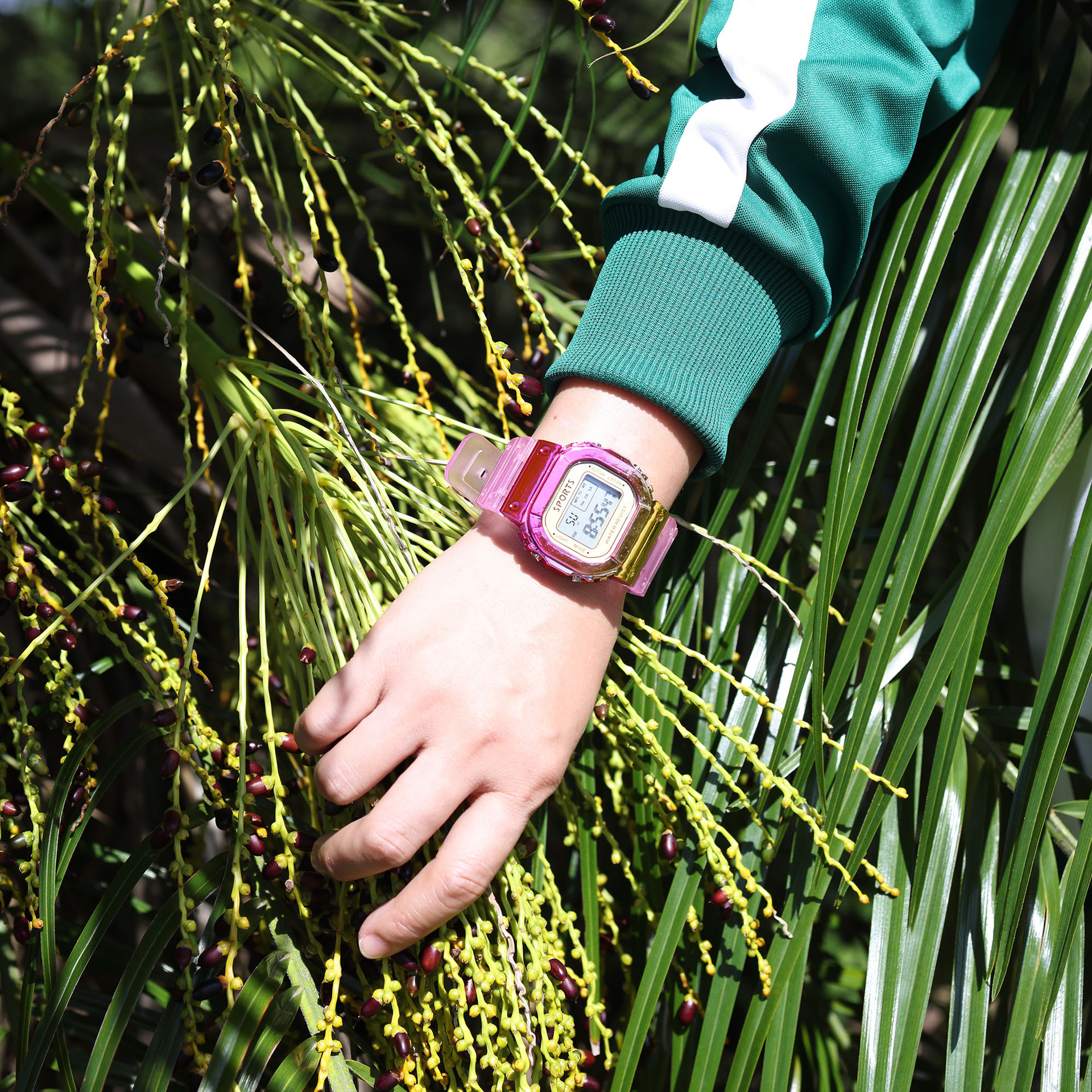 Gradient Colorful Small Square Digital Watch Korean Style Fashion Trendy Outdoor Sports Luminous Kidsren's Colorful Watch 6 Positions