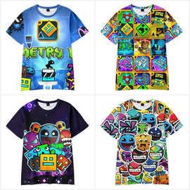 3D新品几何冲刺 Geometry Dash 短袖T恤印花成人童装夏季