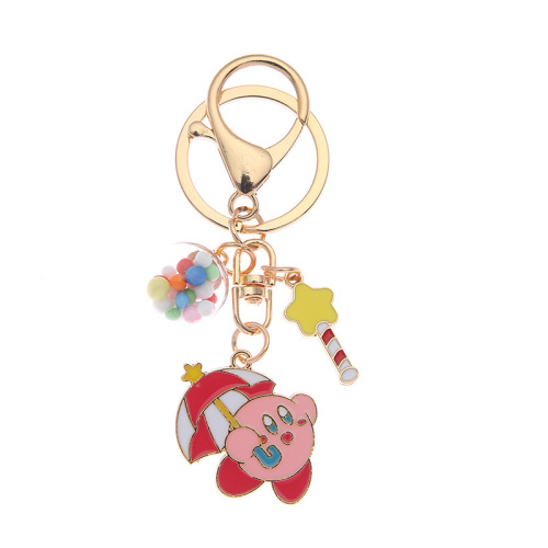 Cartoon Kirby keychain chain anime expression girl heart magic wand metal pendant creative bag pendant
