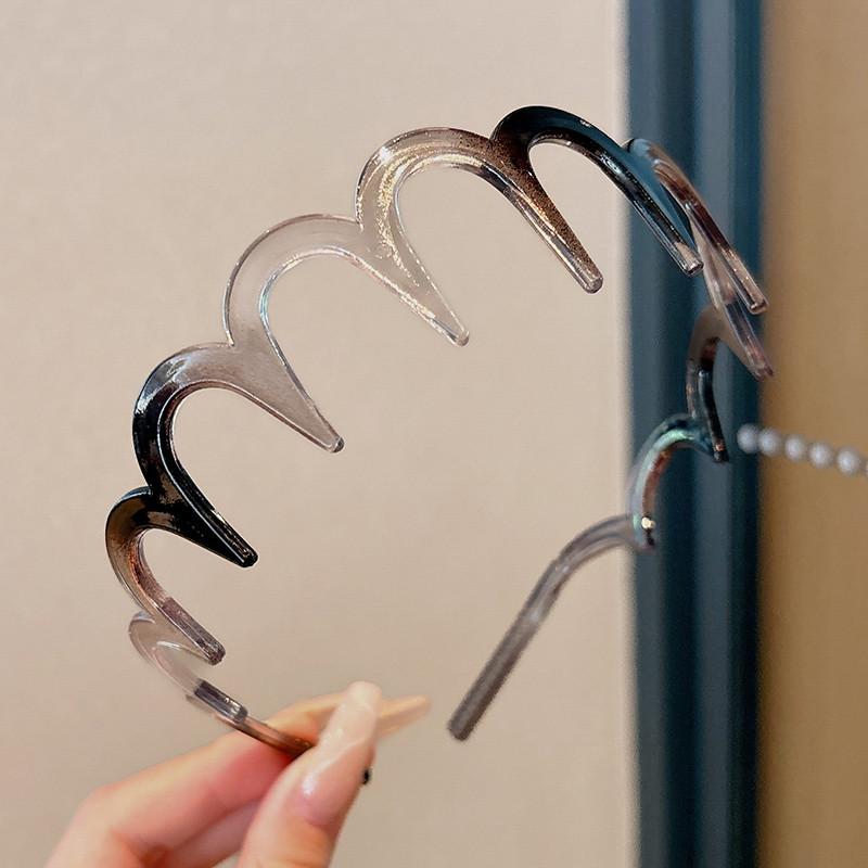 Dulce malla de perlas negras onduladas bandas de cabello para mujeres de alto nivel de sensación de cabello flojo raíz clip de cabello alto cráneo cara pequeña bandas de cabeza