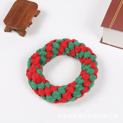 Cross-border new dog toys, hand-woven cotton rope toys, donut puppy dog ​​pet bite-resistant teething toys