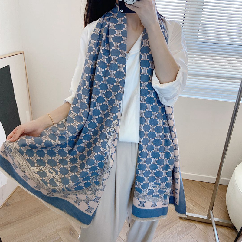 2021 estilo occidental europeo y americano Cadena de Cachemira cálido chal exterior otoño e invierno nuevo chal cepillado de dos colores de doble cara para mujeres