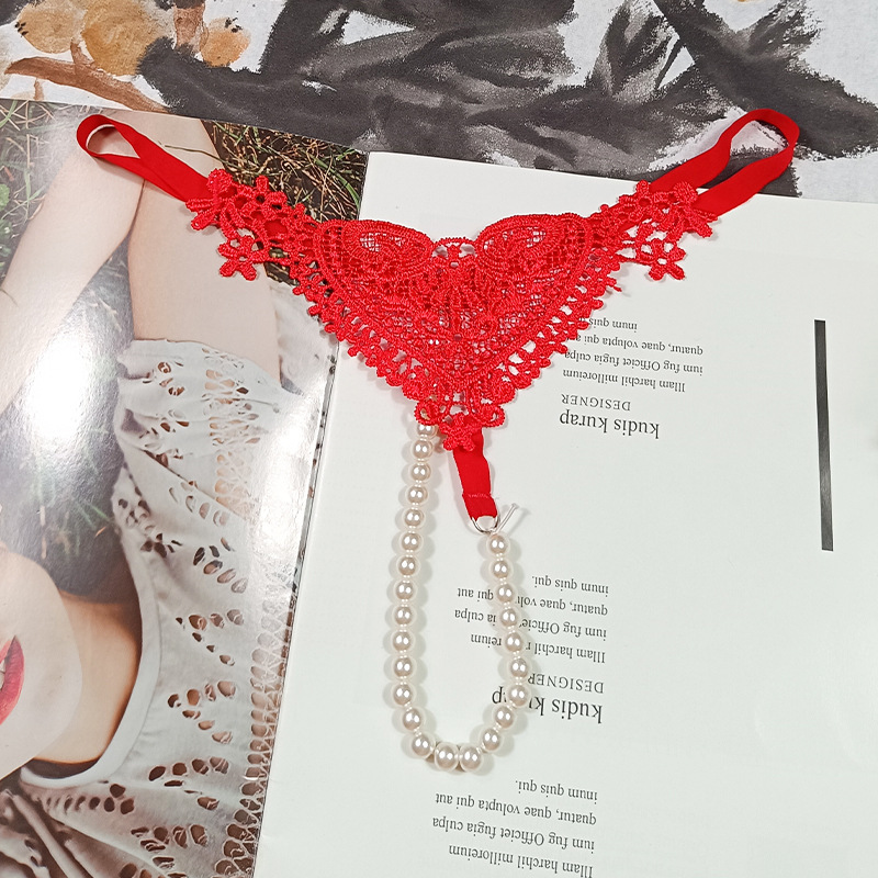 Underwear Women's Lace Mesh Embroidered Hollow Thin Belt High Elastic Pearl Massage New Sexy No Mark Beaded G-string Underwear Women's Lace Mesh Embroidered Hollow Thin Belt High Elastic Pearl Massage New Sexy No Mark Beaded G-string