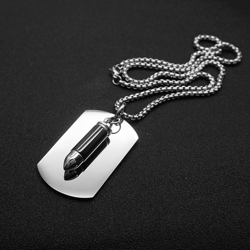 Cross-border European and American punk rock openable bullet military brand pendant men's titanium steel necklace stainless steel pendant