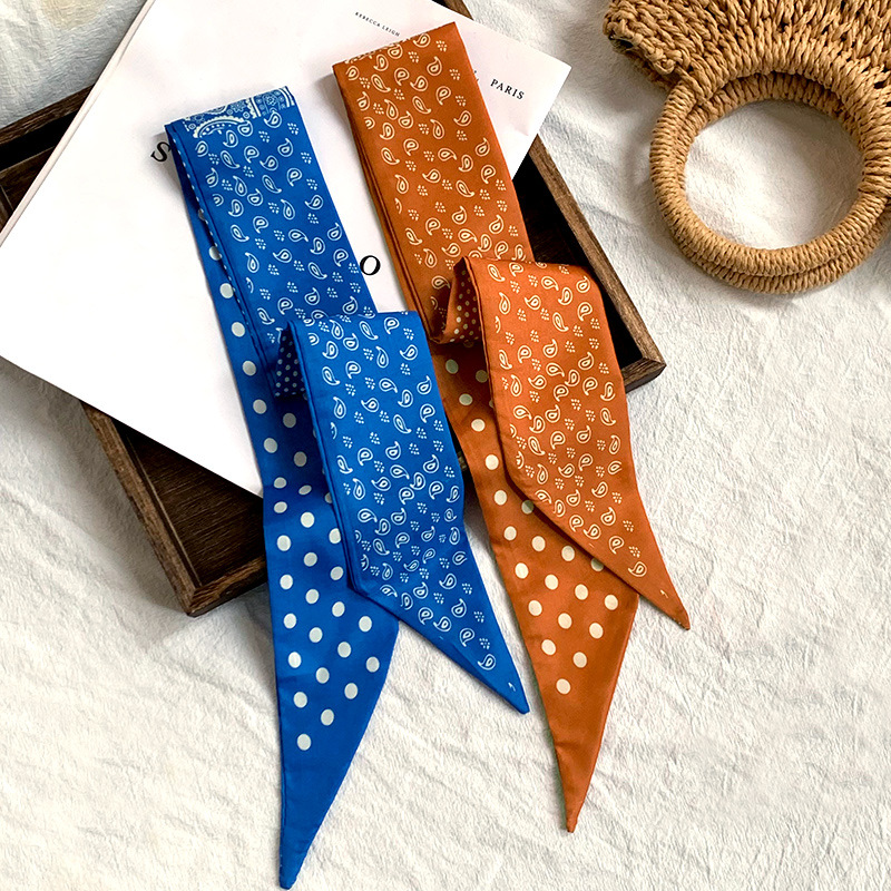 Pañuelo de seda, tira larga, sentido avanzado, verano, nuevo estilo, todo fósforo, versión coreana, bufanda de cuello, pañuelo de flores de anacardo, cinturón decorativo para el cabello