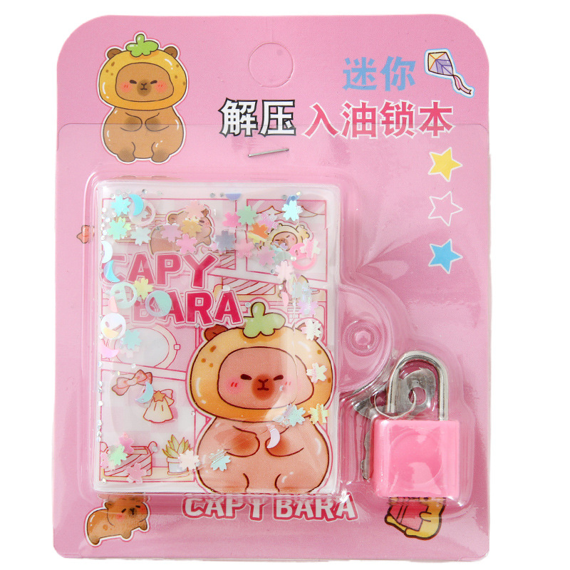 Capu conejillo de indias mini en el aceite con bloqueo conjunto de estudiantes despresionar en el aceite pellizco pellizco cuaderno de línea horizontal