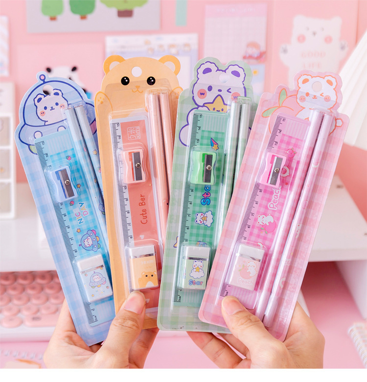 70g Weight Pencil Stationery Type 1 Set Quantity Class, Learning Occasion Plastic, Wood Material Children'S Day Festival Bag, Bear Pattern Cute Style 1 Set Bag Bear Class Learning Children'S Day Plastic Wood Cute Pencil