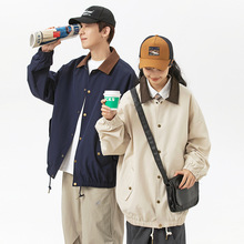 男装日系咔哈特外套女春秋复古宽松撞色翻领工装防水夹克一件代发