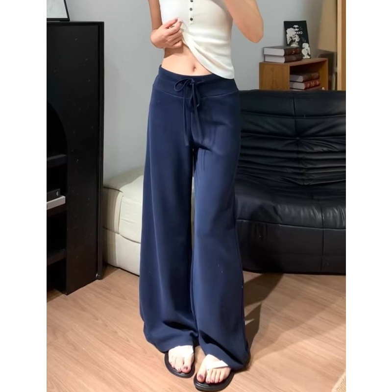 垂坠感显瘦运动裤女春秋薄款美式复古宽松高腰窄版舒适面膜阔腿裤