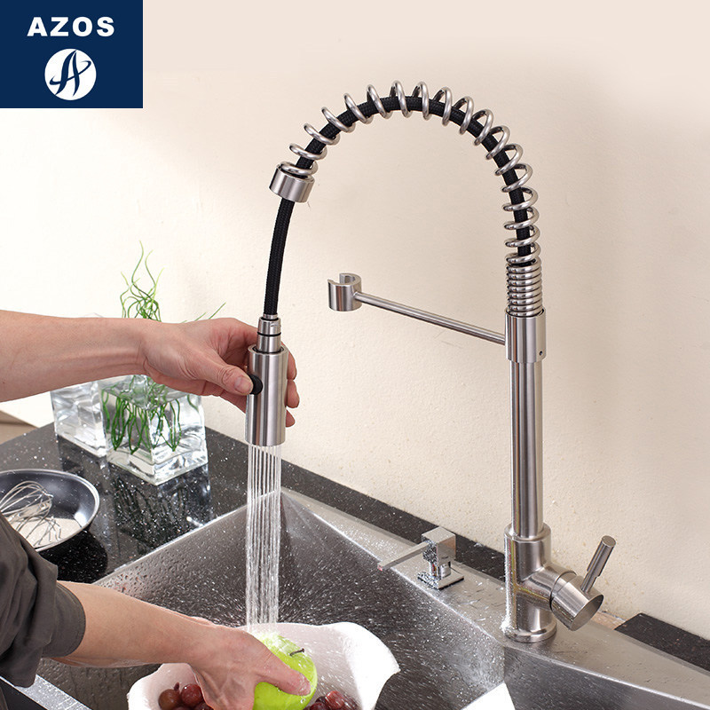 German 304 Stainless Steel Kitchen Faucet Pull-Out Spring Sink Faucet with Dual-Mode Hot and Cold Water Outlet