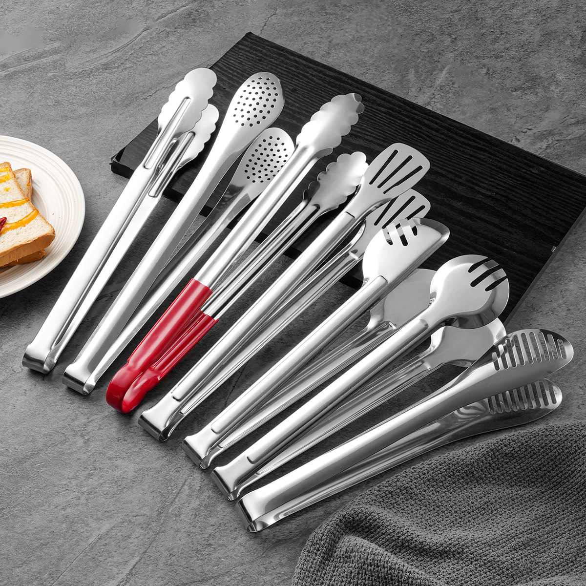 Stainless Steel Bread Tongs, Steak Tongs, Fried Chicken Barbecue Tongs, Kitchen Barbecue Tongs, Buffet Food Tongs, Fast Food Tongs