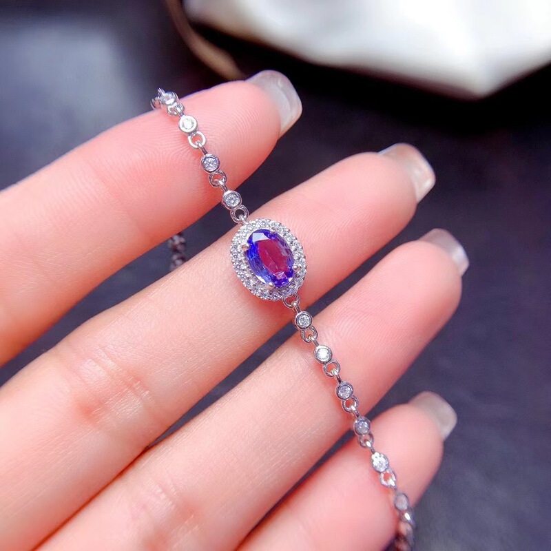 Factory direct wholesale color treasure jewelry 925 silver inlaid natural tanzanite bracelet main stone 5*7mm simple and generous Factory direct wholesale color treasure jewelry 925 silver inlaid natural tanzanite bracelet main stone 5*7mm simple and generous