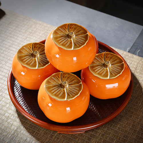 Creative and Lucky Tea Can, Persimmon Ceramic Seal Can, Gift Box Set, Gift for Nuts and Candies, Custom Tea Set
