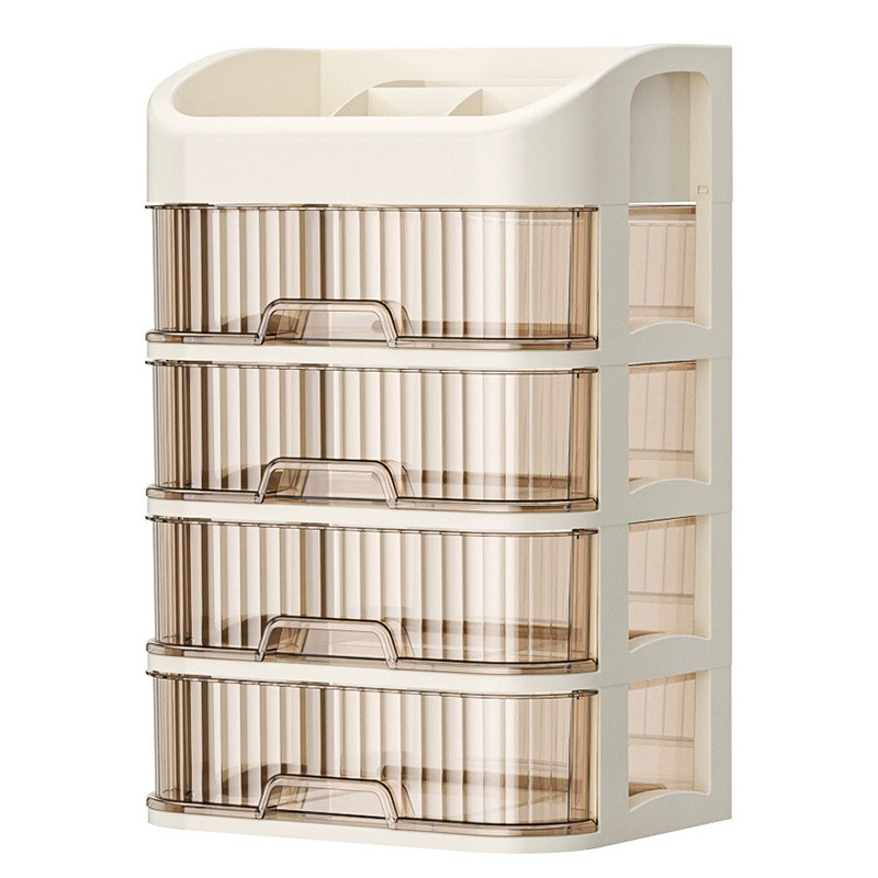 Cosmetic Storage Box, Multi-Drawer Plastic Organizer, Light Luxury Style, Cream/White