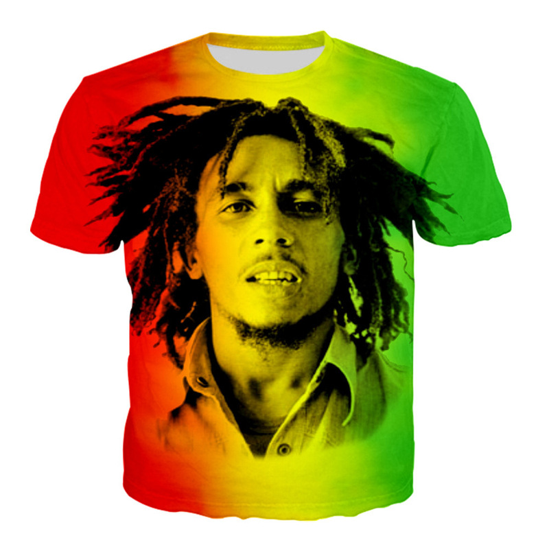 Cross-border e-commerce Bob Marley 3D digital printing short-sleeved men's T-shirt Bob Marley top one-piece delivery