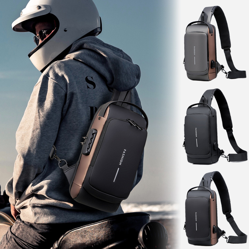 メンズチェストバッグパスワードロック盗難防止サイクリングバッグレジャーアウトドアランニングウエストバッグシングルショルダークロスボディスポーツバイクバッグ|undefined