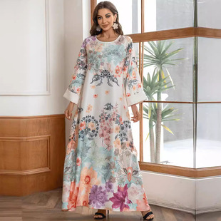 SW003 Middle East Arab Cross-border E-commerce Explosions Muslim Robe Fashion Nail Diamond Printing Ladies dress
