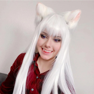 Amazon New Wig Women's Halloween White Long Straight Hair Air Bangs cos Props Wig Headgear in stock