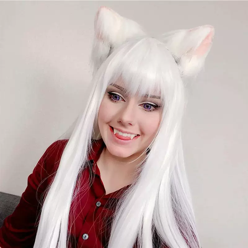 亚马逊新品假发女万圣节白色长直发空气刘海cos道具假发头套现货