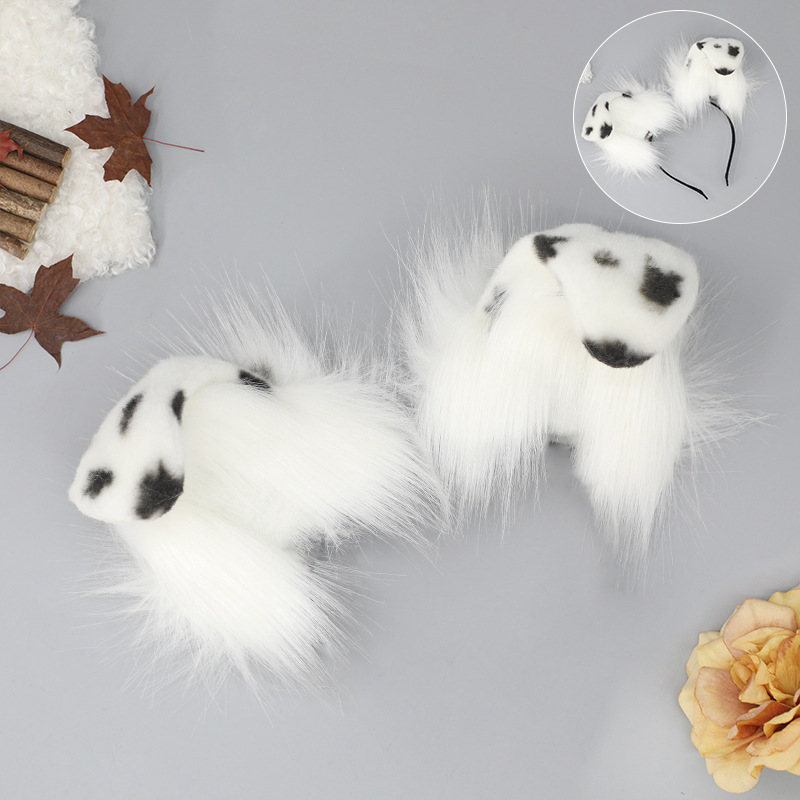 Q-electric folded ear dog earmuffs-black and white spots (electric headband not included)