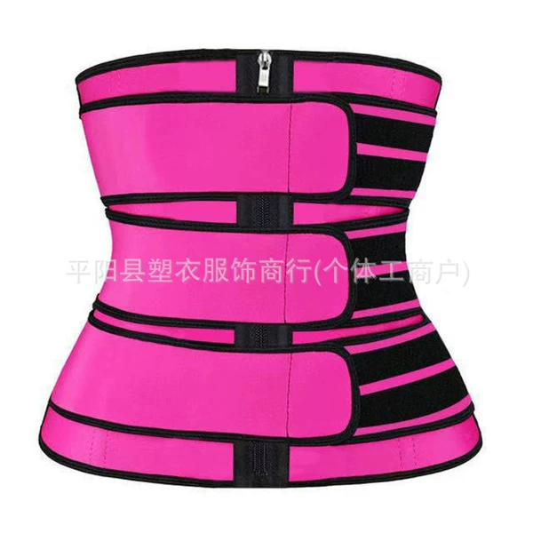 Three zipper belt rose red