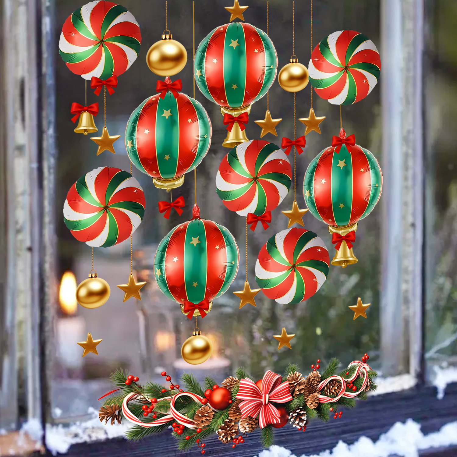 Transfronterizo Amazon ventana de Navidad globos estrellas campanas decoración pegatinas estáticas dormitorio decoración de la sala de estar pegatinas de vidrio image 3