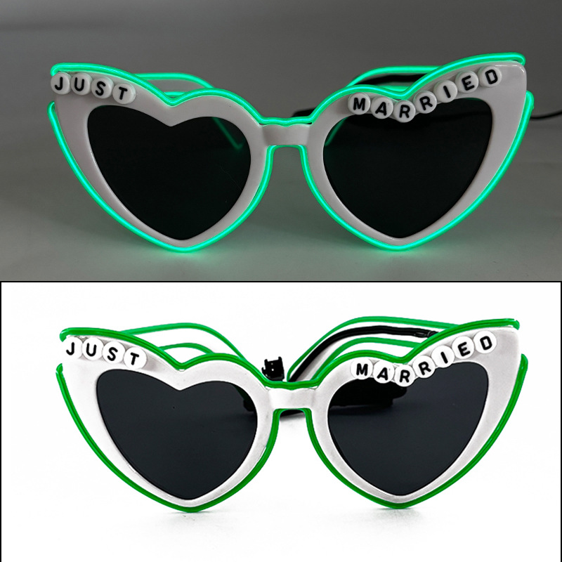 Nuevos productos transfronterizos gafas LED recién casadas letras de corazón de melocotón gafas de sol gafas de sol
